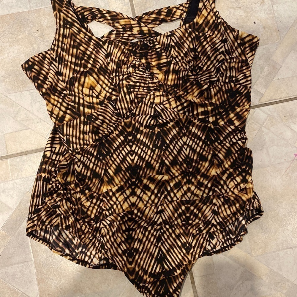 Q womens Lands End brown 1 piece underwire plus size swimsuit 24W. EUC